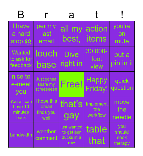 There's brat summer but then there's also... Bingo Card