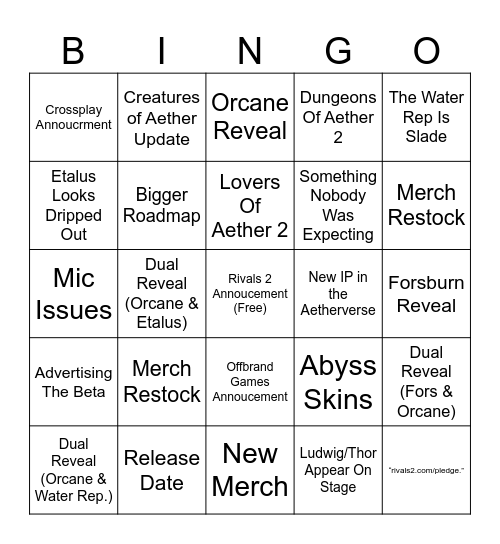 Aether Studios EVO Bingo Card