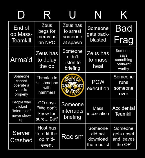 DRUNK BINGO Card