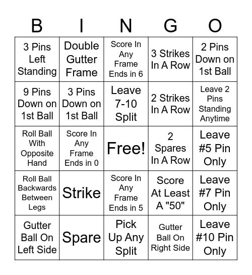 Bowling Bingo Card