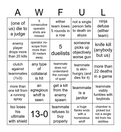 low elo misadventures Bingo Card