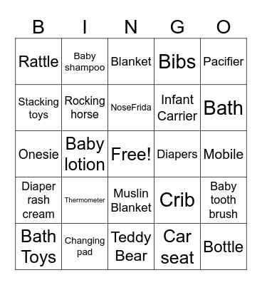 Baby Shower Gift Bingo Card