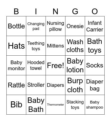 Baby Shower Gift Bingo Card