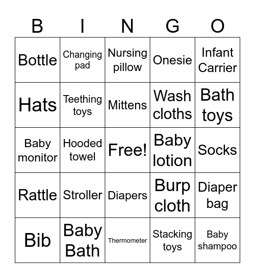 Baby Shower Gift Bingo Card