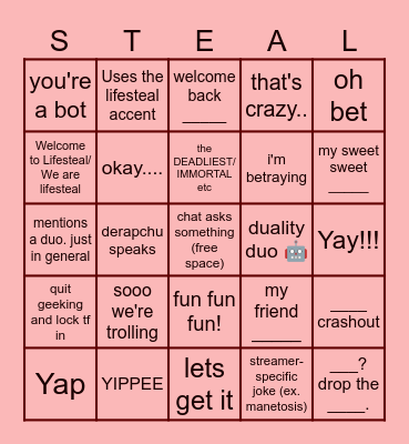 lifesteal mannerisms Bingo Card