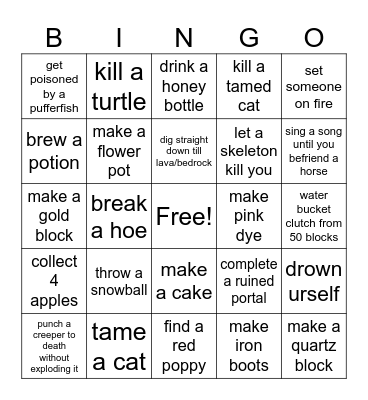 MINECRAFT TASK BINGO Card