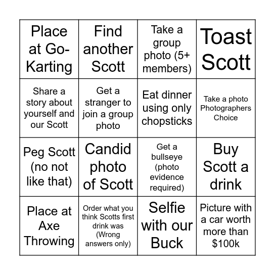 Scotts Bucks Bingo Card