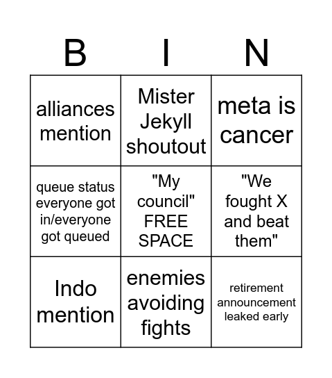 THE LAST RIDE Bingo Card