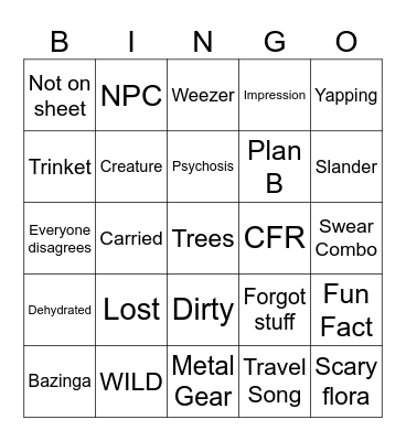 Hike Bingo Card