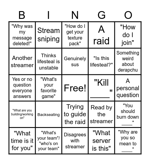 Lifesteal Chat messages! Bingo Card
