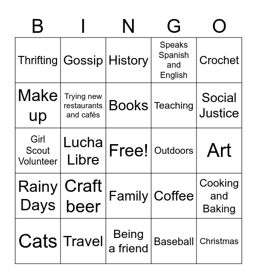Penpal Bingo Card