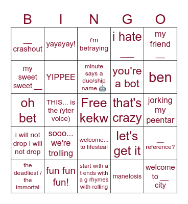 LIFESTEAL MANNERISMS Bingo Card