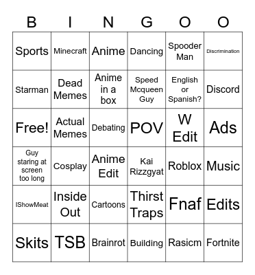 YT SHROTS Bingo Card