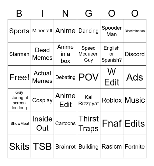 YT SHROTS Bingo Card