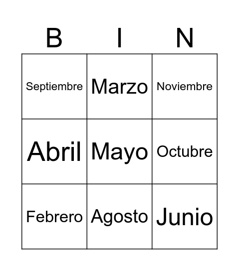 Los Meses Bingo Card