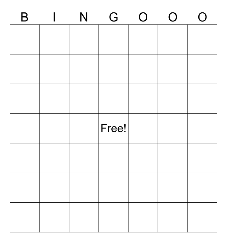 破冰bingo!每个格子中可以填不止一个名字,但同一个人的名字最多只能填两次! Bingo Card