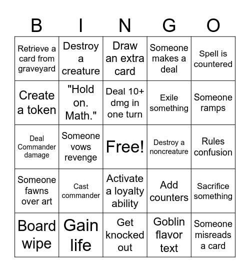 Commander Bingo Card