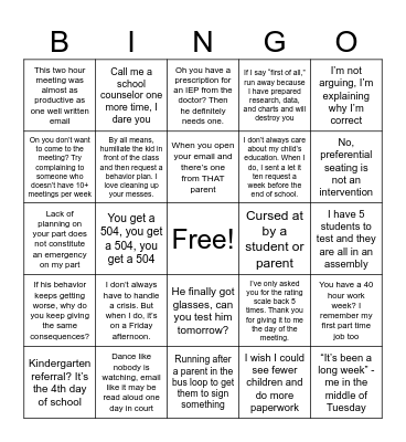 School Psych Bingo Card