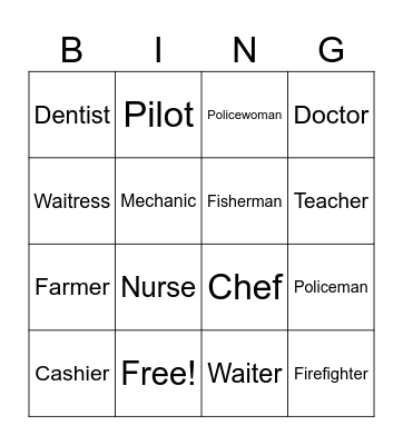 OCCUPATIONS Bingo Card