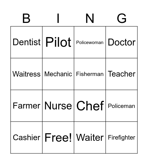 OCCUPATIONS Bingo Card