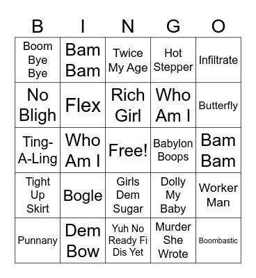 90s Dancehall Bingo Card