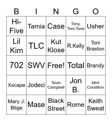 R&B Bingo Card