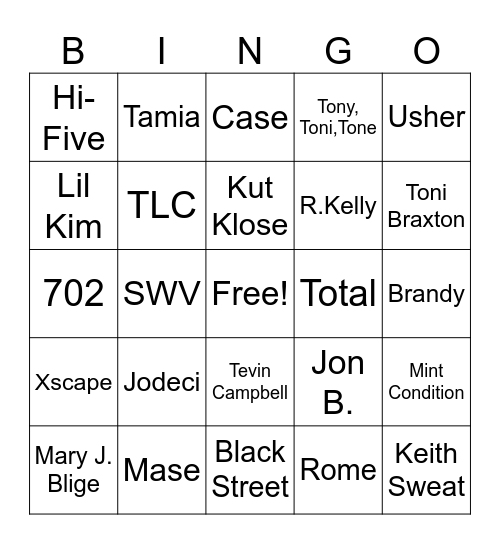 R&B Bingo Card