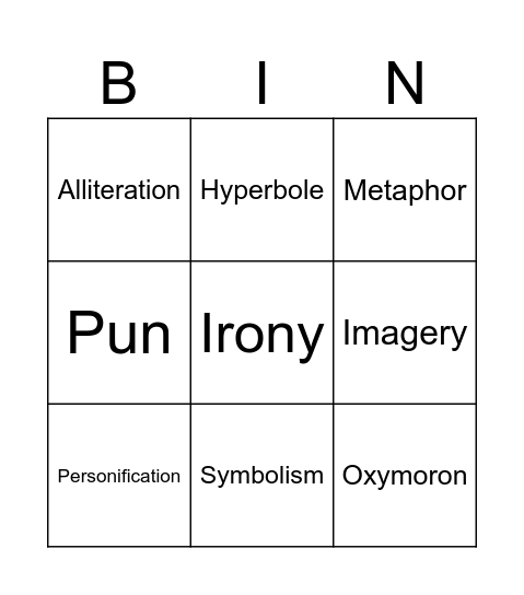 Language Features Bingo Card