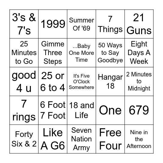 Numerical Names Bingo Card