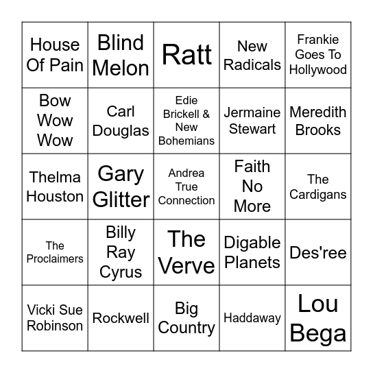 VH1's Best - One Hit Wonders Bingo Card