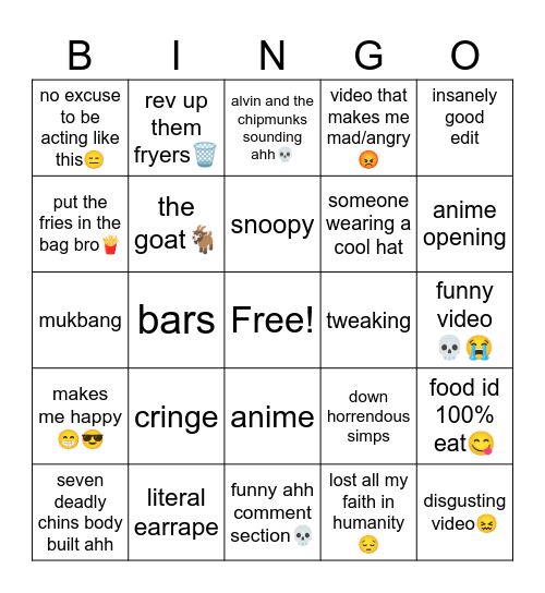 Bingo Wild Card Bingo Card