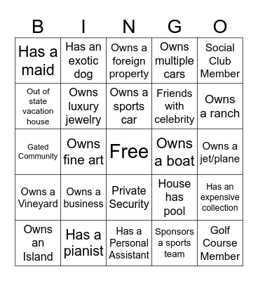 Wealthy guy bingo Card