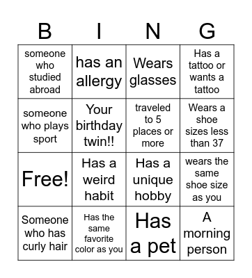 Find your mate Bingo Card