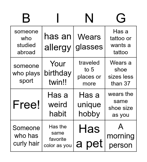 Find your mate Bingo Card