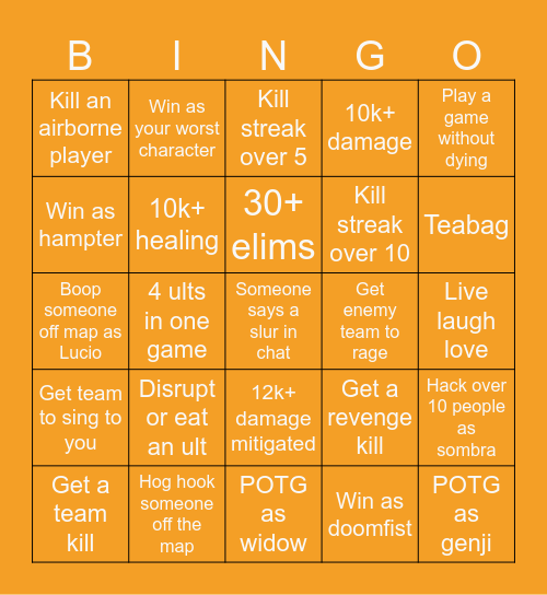 Overwatch 2 Bingo Card