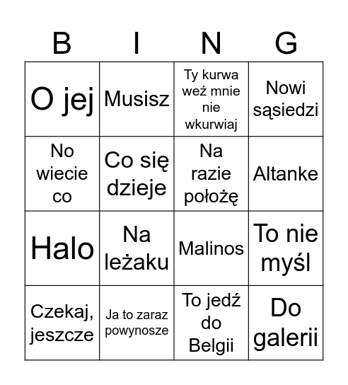 Bingo Wołomingo Bingo Card