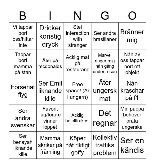 Ungern bingo Card