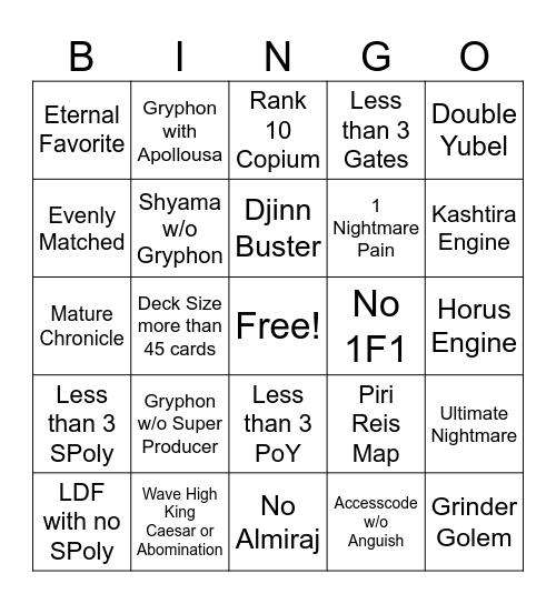 Yubel Bingo Card