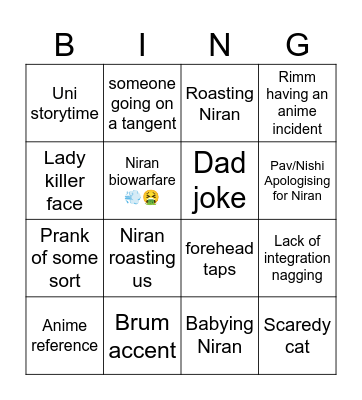 Trip to Niran's Bingo Card