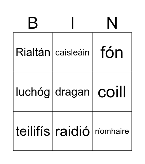 Teilifís Bingo Card