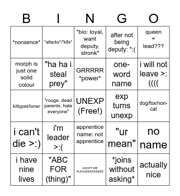 UNEXP BINGO Card