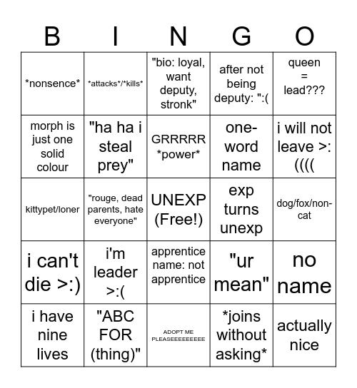 UNEXP BINGO Card