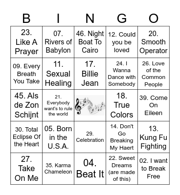 Muziekbingo Card