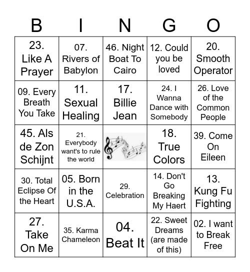 Muziekbingo Card