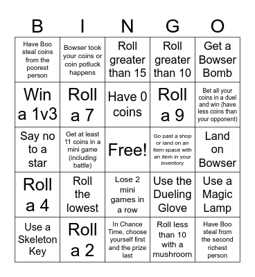 Mario Party 2 Bingo Card