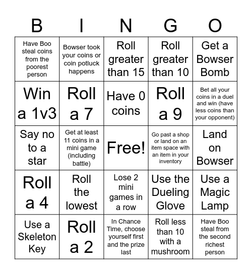 Mario Party 2 Bingo Card