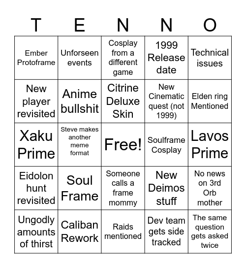 Tenno con 2024 Bingo Card