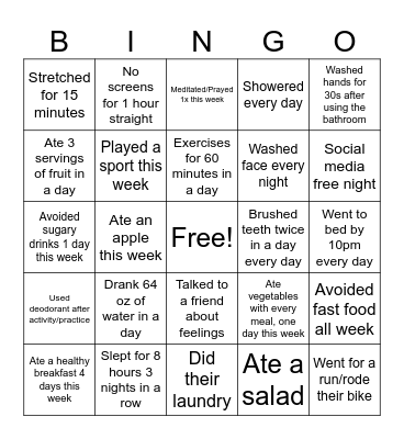 Youth Health Summit Bingo Card