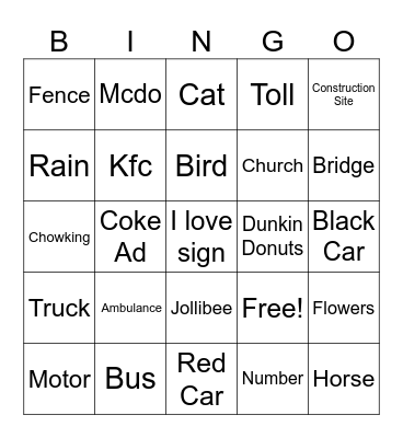 Road Bingo Card