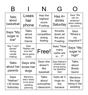 Kaylyn Bachelorette Bingo Card